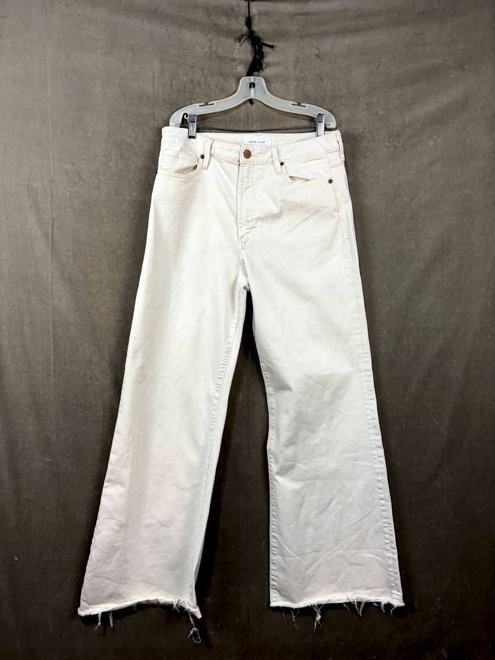 Dear John White Wide Leg Jeans with Frayed Hem, Size 30